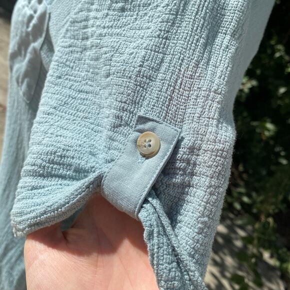 Soft Surroundings Gauzy Textured Cotton Light Blue Top XS Short Sleeve Tunic - Picture 2 of 11